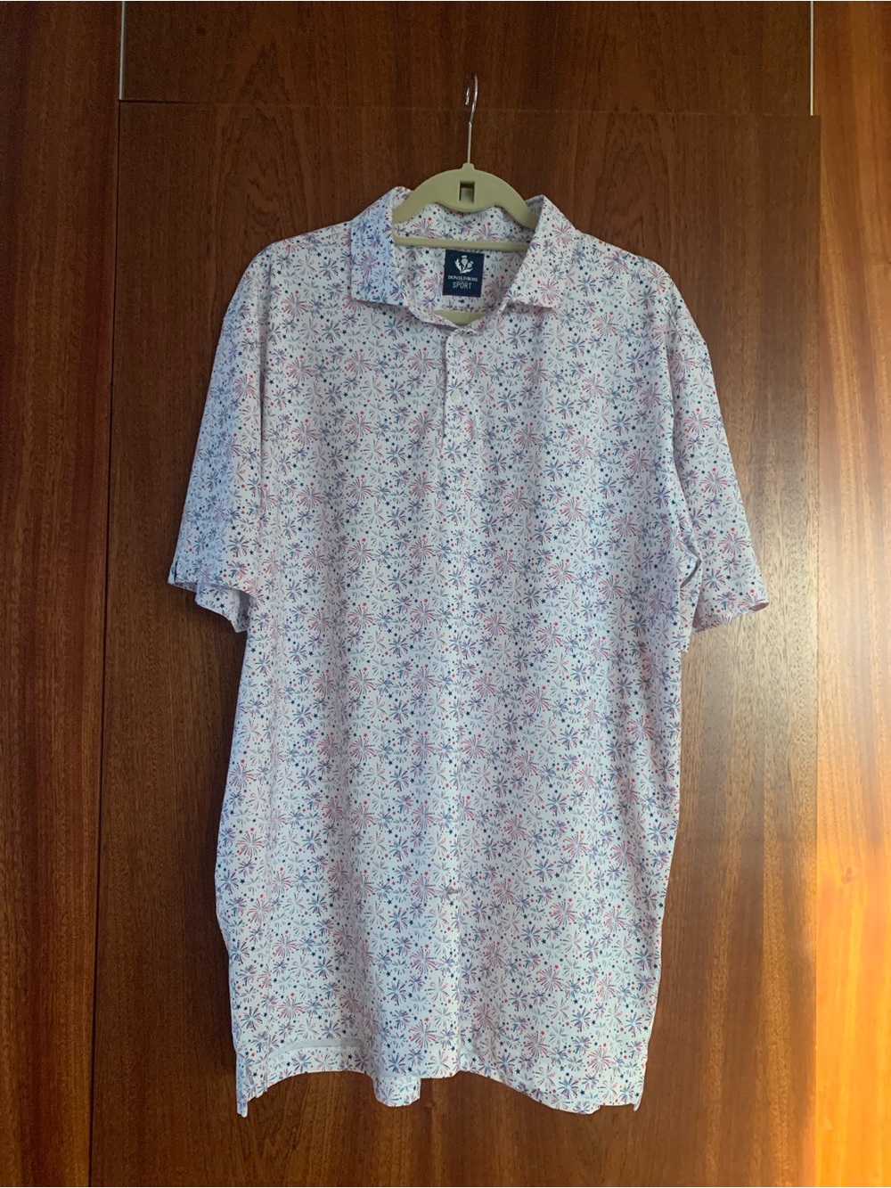Donald Ross Fireworks Polo Golf Performance red white blue XL